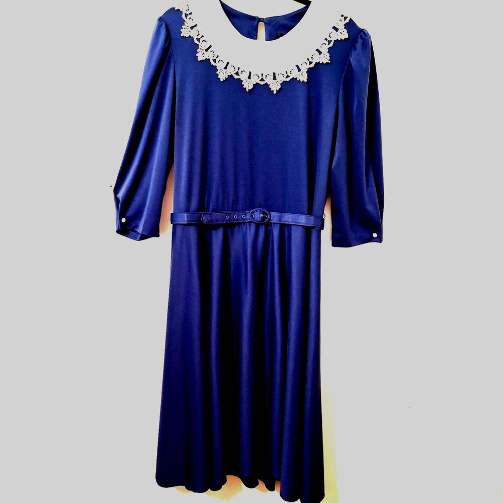 VTG 80s Whirlaway Frocks Cotton Bib Collar sz 16 USA Cottagecore Sectretary Retr